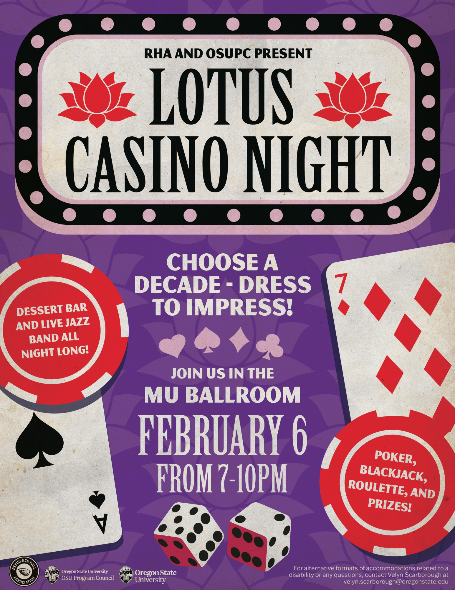 Casino Night Flyer. February 6th, 2026, from 7pm-10pm. 