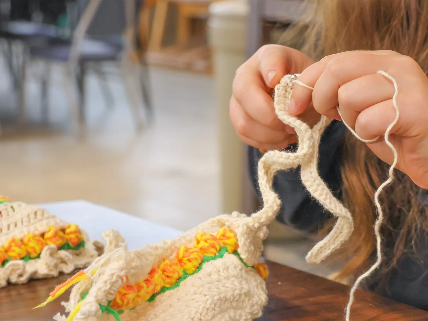 Craft Center member knitting