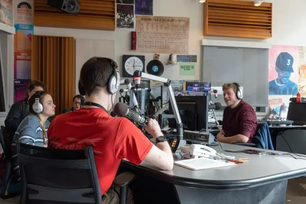 Students in the DJ studio